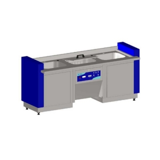 ULTRASONİK YIKAYICILI İKİ EVYELİ TEZGAH (50L) (3 küvetli tezgah)